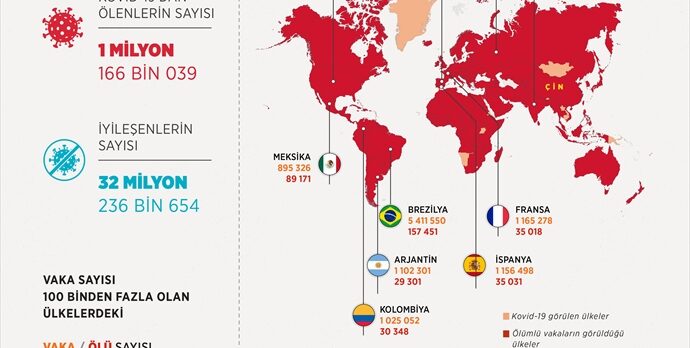 GRAFİKLİ – Dünya genelinde Kovid-19 tespit edilen kişi sayısı 43 milyon 790 bini geçti