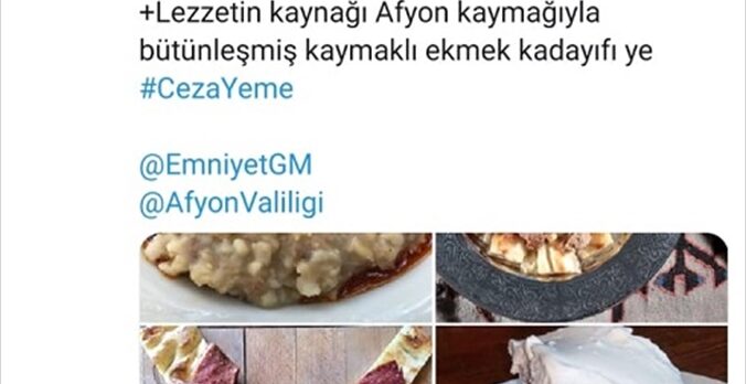 Gastronomi şehri Afyonkarahisar'ın İl Emniyet Müdürlüğünden “trafik cezası yeme” paylaşımı beğeni topladı