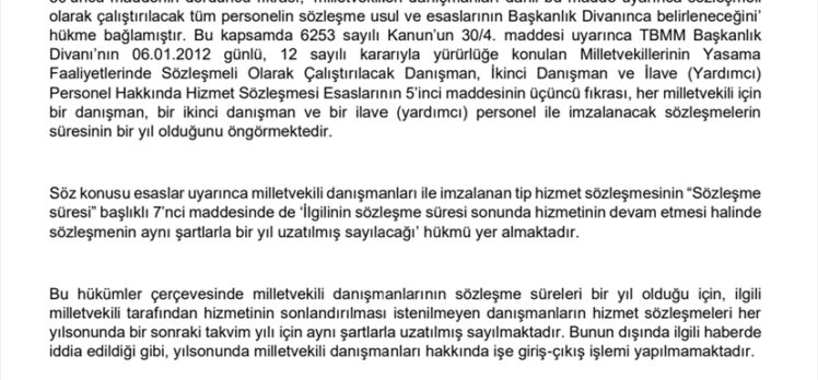 TBMM'den “Danışmanlara tazminat ödenmemesi için yılbaşı gecesi giriş-çıkış işlemi yapıldığı” iddiasına yalanlama