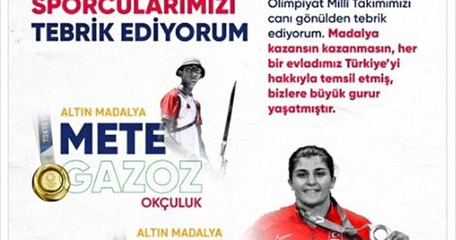 Cumhurbaşkanı Erdoğan 2020 Tokyo Olimpiyat Oyunları'na katılan milli sporcuları tebrik etti