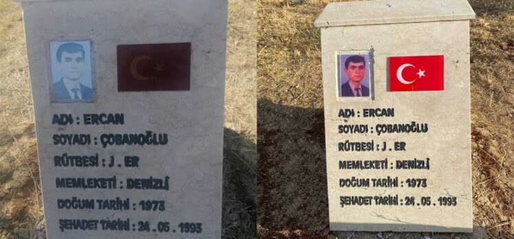 Bingöl'de şehit 33 askerin temsili mezar taşındaki fotoğrafı ve Türk bayrağı yenilendi