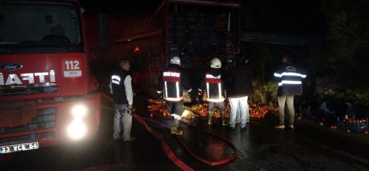 Mersin'de domates yüklü kamyonda çıkan yangın söndürüldü