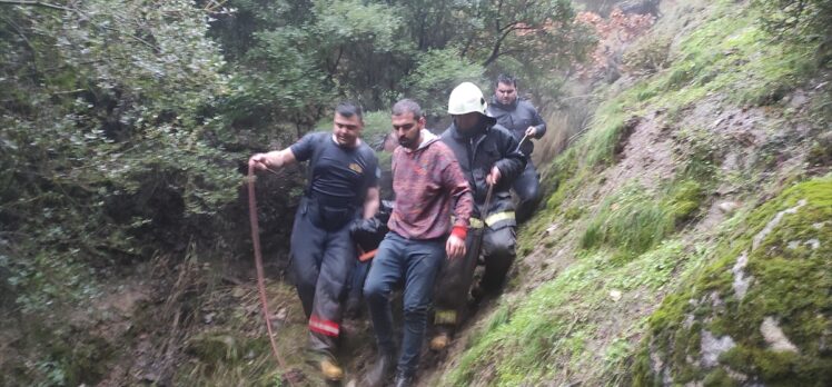 Manisa'da uçuruma yuvarlanan çobanı itfaiye ekipleri kurtardı