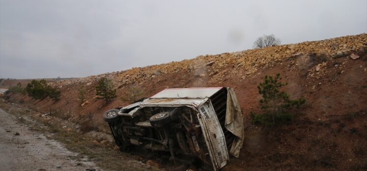 Tokat'ta büyükbaş hayvan taşıyan kamyonet devrildi, 2 kişi yaralandı