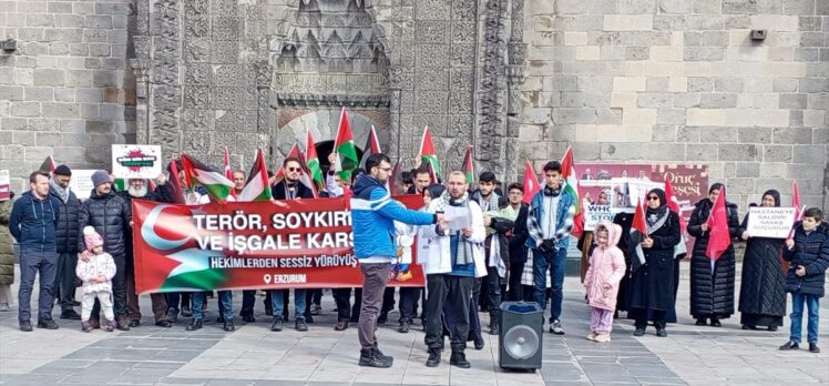 Erzurum'da sağlık çalışanları Filistin için “sessiz yürüyüş” yaptı