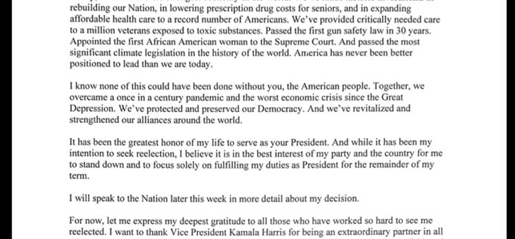 Seçim yarışından çekilen Biden, aday olarak Kamala Harris'i desteklediğini duyurdu