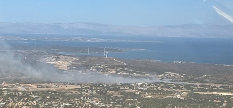 İzmir'in Çeşme ilçesinde makilik ve otluk alanda yangın çıktı