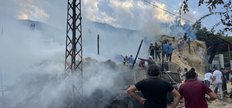 GÜNCELLEME – Erzurum'da çıkan yangında ev, ahır ve samanlık zarar gördü