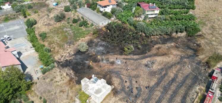 Antalya'da otluk alanda çıkıp muz bahçesine sıçrayan yangın söndürüldü