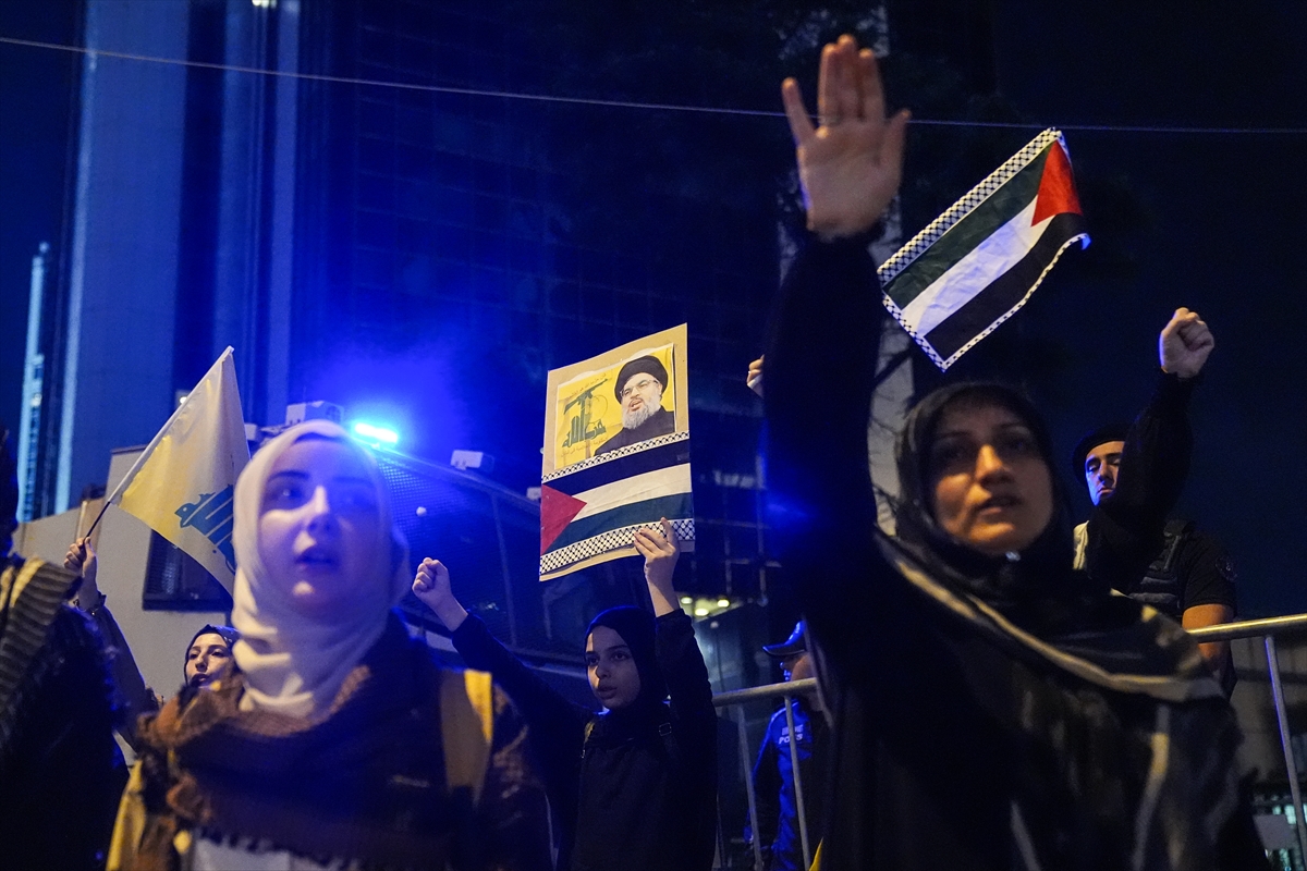 Hizbullah lideri Nasrallah'ın öldürülmesi İsrail'in İstanbul Başkonsolosluğu önünde protesto edildi