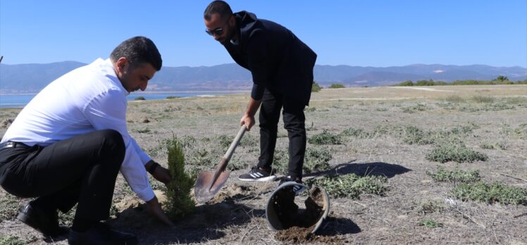 Kuruma tehdidi altındaki Burdur Gölü çevresine gazeteciler ağaç dikti