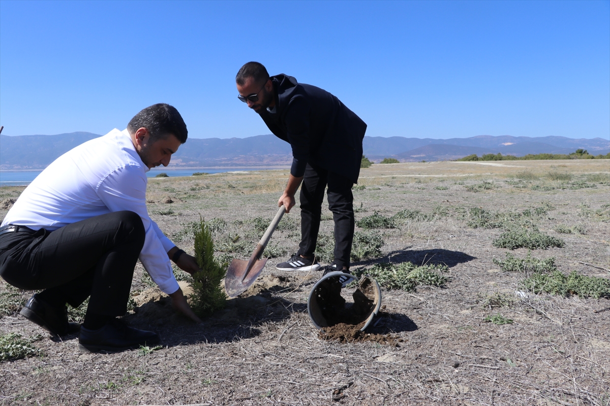 Kuruma tehdidi altındaki Burdur Gölü çevresine gazeteciler ağaç dikti