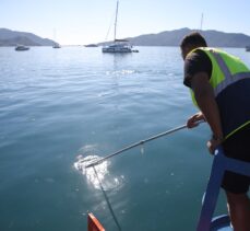 Marmaris Körfezi'nde deniz yüzeyinde biriken atıklar toplandı