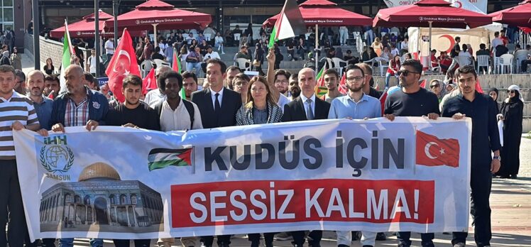 Ondokuz Mayıs Üniversitesi öğrenci toplulukları Filistin'e destek yürüyüşü yaptı